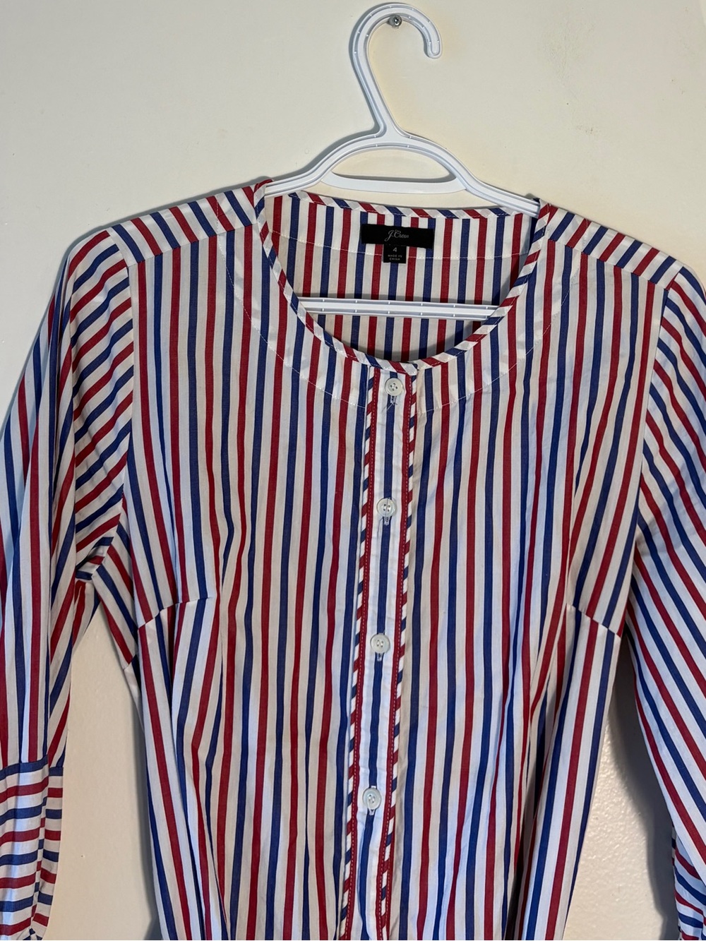 J. Crew Striped Tie Waist Cotton Shirt Midi Dress Size 4 Blue Red White Casual - Picture 6 of 11